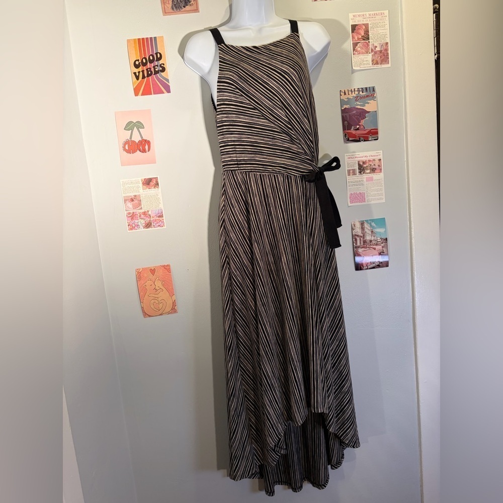 Maeve Black and White Striped High Low Dress
